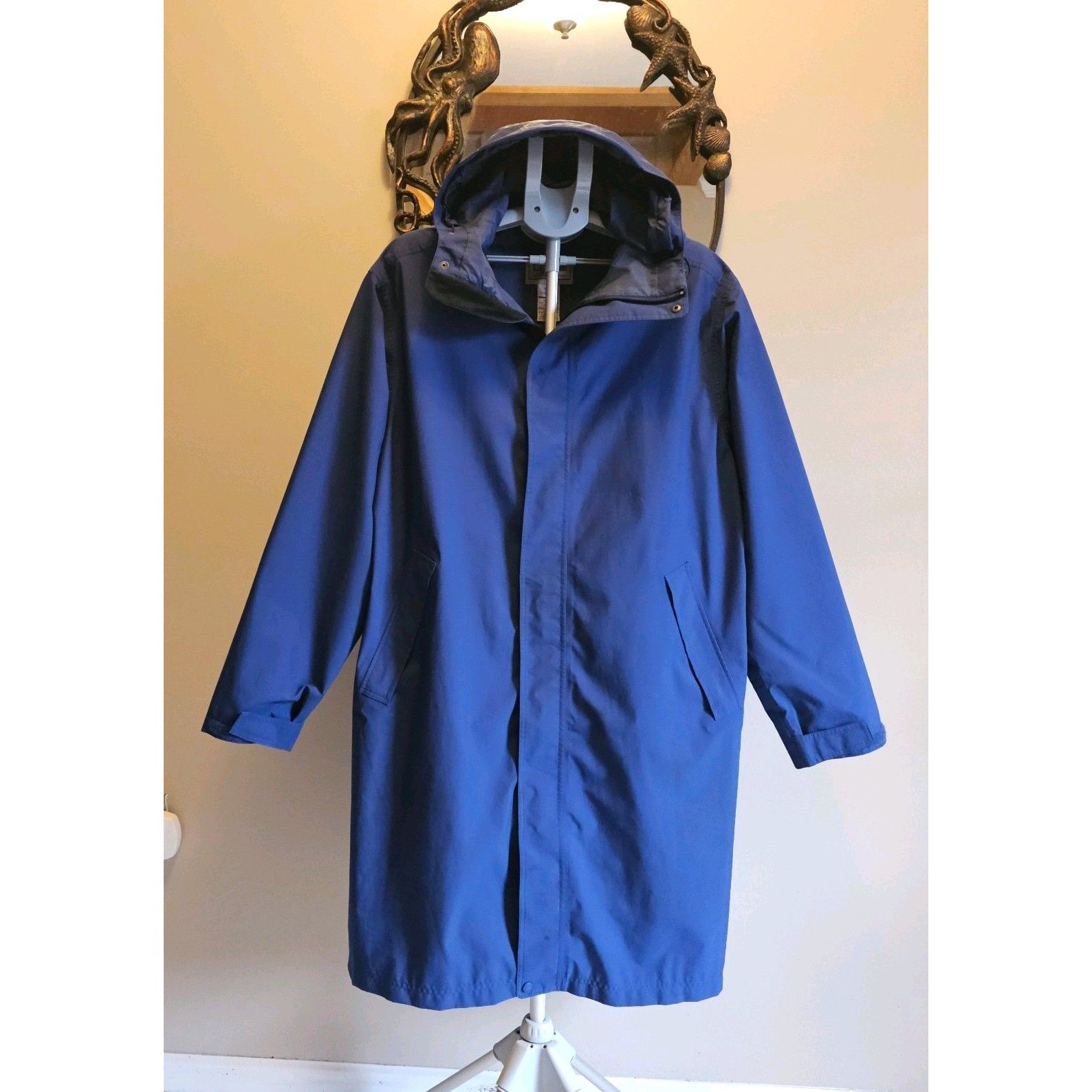 L.L.Bean Gore Tex Rain Coat Mens Xl Tall Blue Hooded Packable Waterproof Jacket